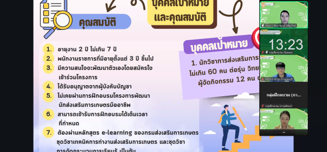 สัมมนาสรุปผลการพัฒนานักส่งเสริมการเกษตรมืออาชีพ ประจำปีงบประมาณ พ.ศ.2567 (Zoom Meeting) สัมมนาสรุปผลการพัฒนานักส่งเสริมการเกษตรมืออาชีพ ประจำปีงบประมาณ พ.ศ.2567 (Zoom Meeting)