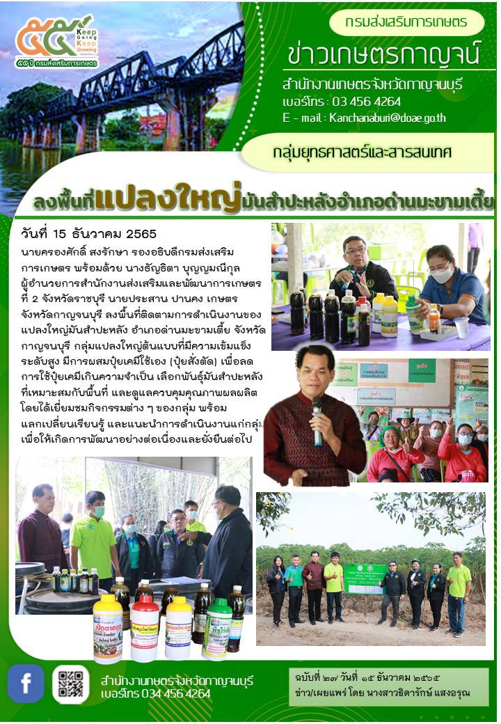 รองอธิบดีกรมส่งเสริมการเกษตร ลงพื้นที่ติดตามการดำเนินงานของแปลงใหญ่มันสำปะหลัง อำเภอด่านมะขามเตี้ย จังหวัดกาญจนบุรี